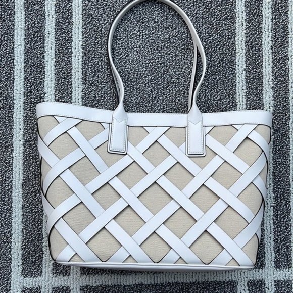 Michael Kors Sienna Large Tote Shoulder Bag Optic White Multi Leather Canvas - Picture 5 of 16